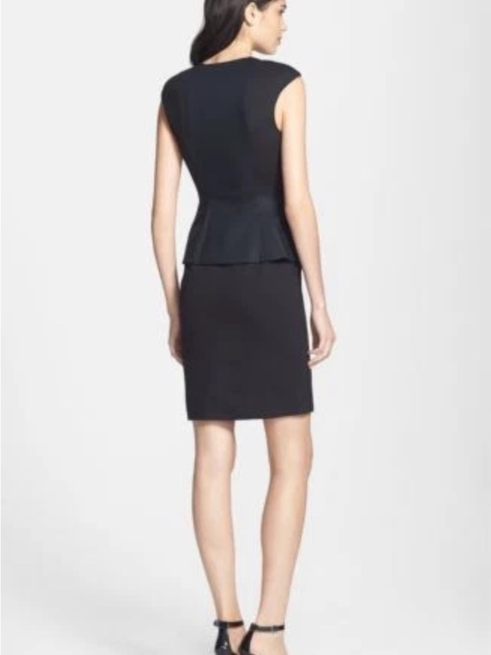 Ted Baker Kwyli Sculptural Peplum Zip Front Midi Dress Black Size 1 / US 4 LBD - Picture 2 of 12